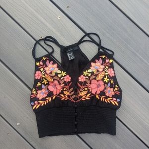 Forever 21 Floral Woven Smocked Crop Tank